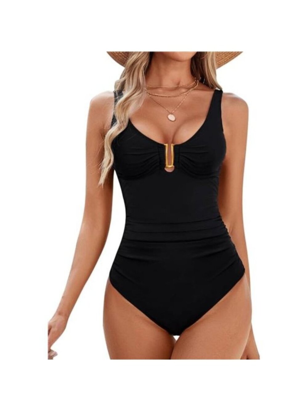 Women's Tummy Control Swimsuit Ruched One Piece Bathing Suit Deep V Neck